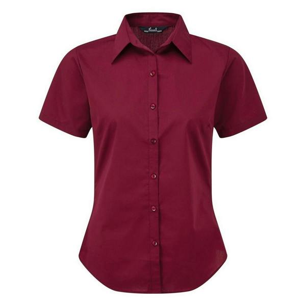 Premier Short Sleeve Poplin Blouse / Plain Work Shirt - Burgundy
