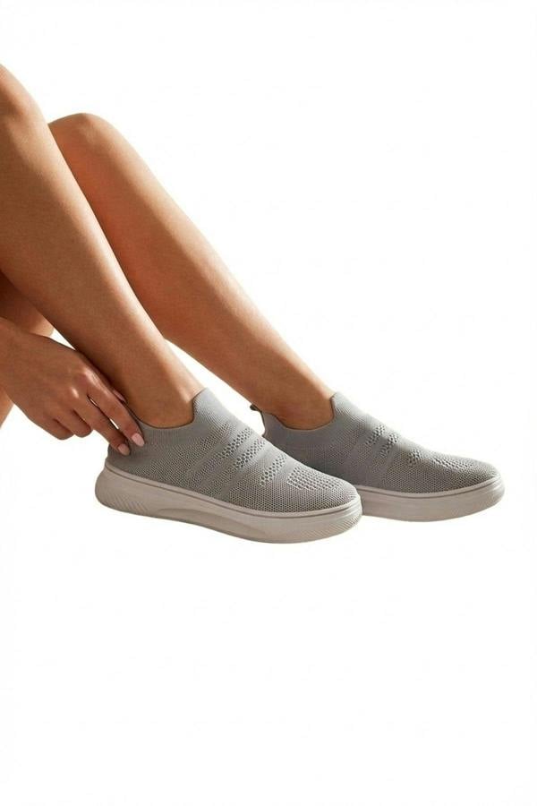 Grace Knit Slip On Trainers - Grey_wb