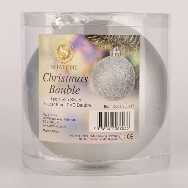 Shatchi 15cm Christmas Baubles Shatterproof Silver Tree Decorations, Pack of 3 with Mixed Finish