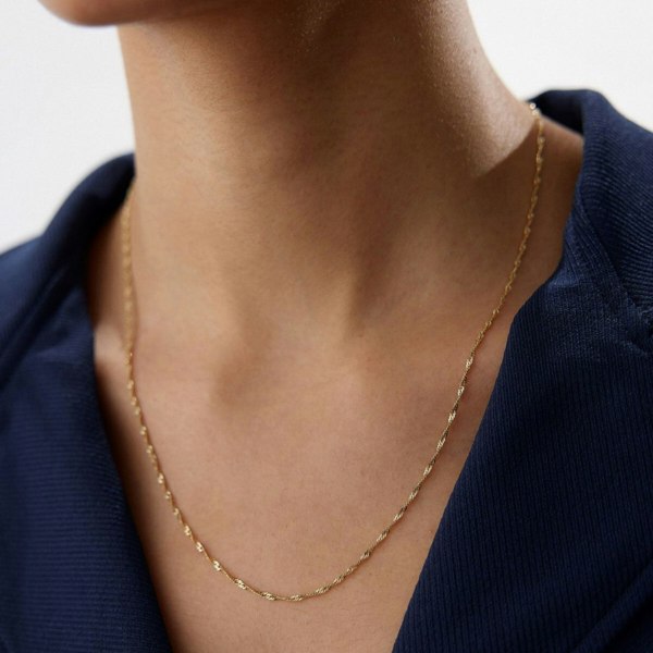 Spero London 9ct Solid Gold Twisted Singapore Chain Necklace