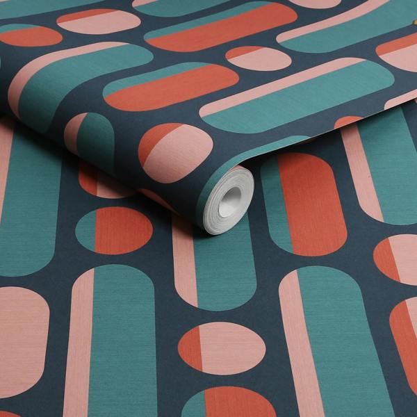 Envy Morse Wallpaper - Coral and Navy - 10m