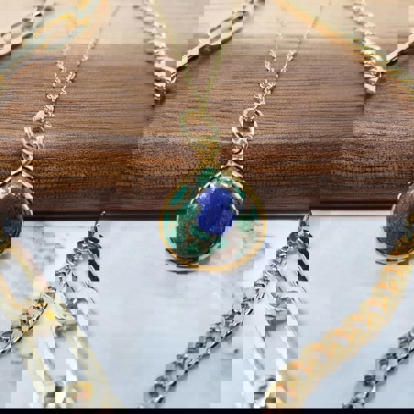 18ct Gold Vermeil Plated Azurite & Malachite Necklace