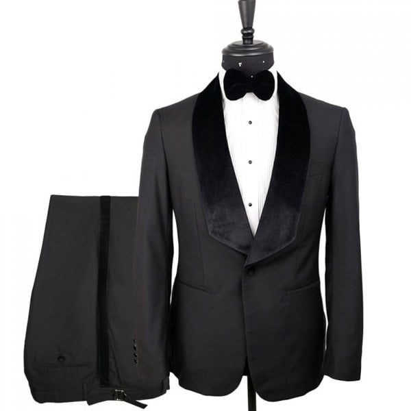David WeJ Alfredo Dress Single Breasted Velvet Shawl Lapel Tuxedo - Black