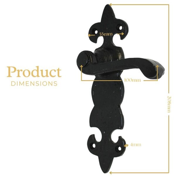 EDH Door Hardware Black Cast Iron Fleur-de-Lys Door Handles – Lever Latch, Bathroom Lock & 3 Lever Lock Sets