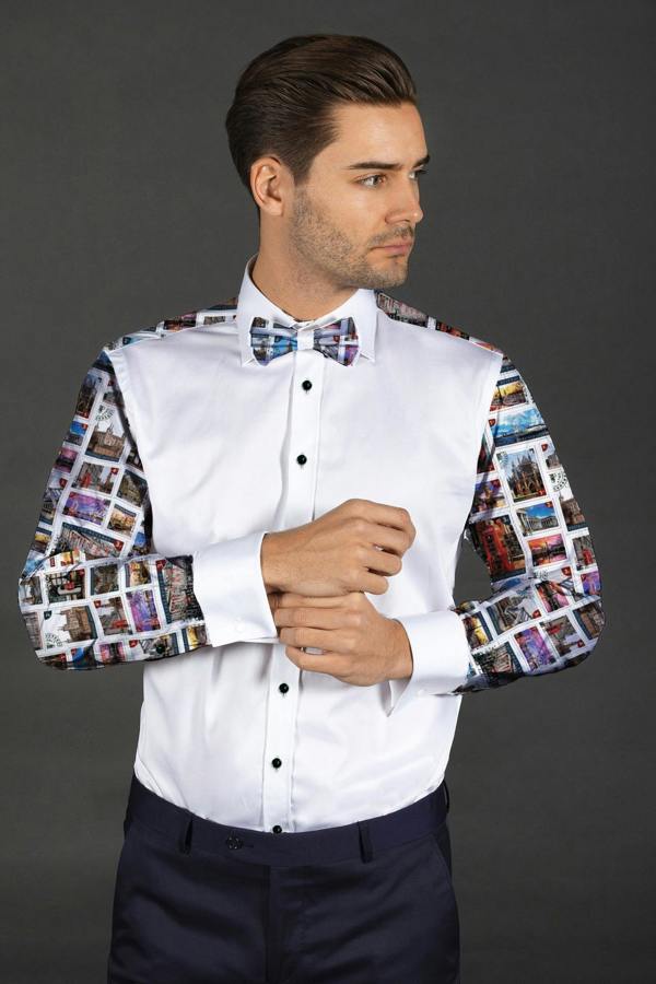 LONDON STAMP TUXEDO SHIRT - Premium Men's Patterned Shirt by Claudio Lugli | Bold Design, Tailored Fit, Best Printed Shirts