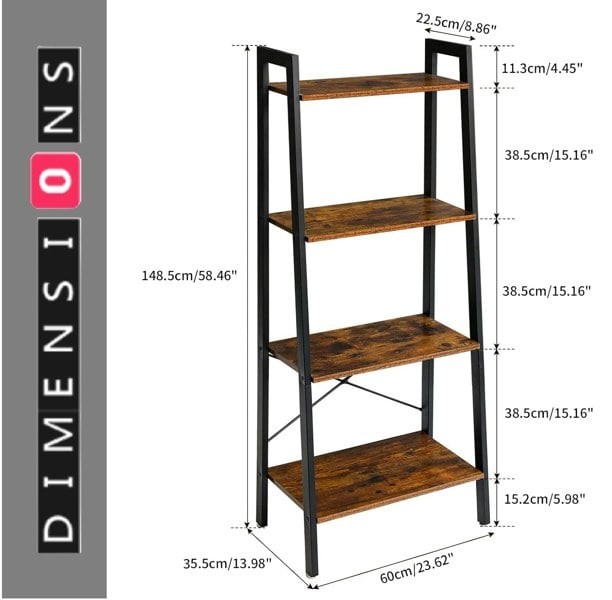 Modcraft 4-Tier Ladder Shelf - Industrial Bookshelf
