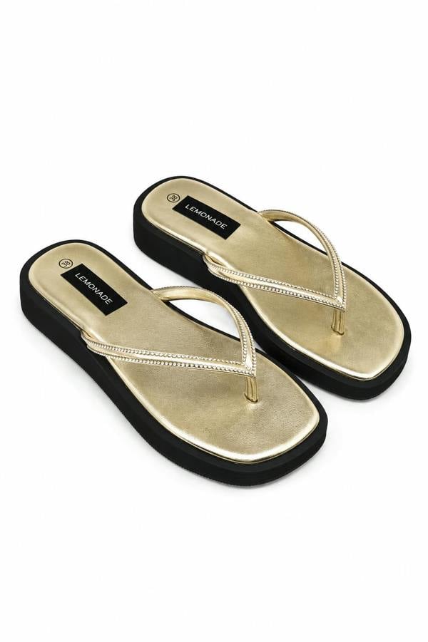Love Lemonade Crystal Glide Slip-On Chunky Flip Flops Gold