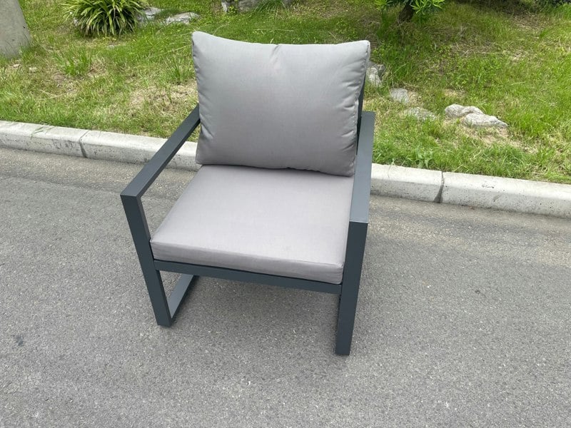 Fimous Aluminum Outdoor Garden Furniture Single Arm Chair Sofa With Seat And Back Cushion Dark Grey