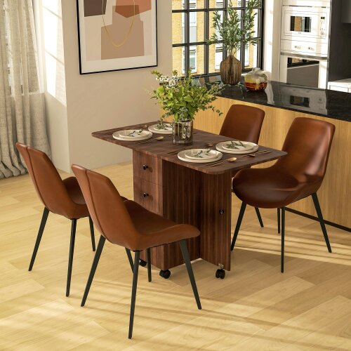 Wyld Haus Difive Wooden Distressed Brown Drop Leaf Dining Table With Storage Seating 6