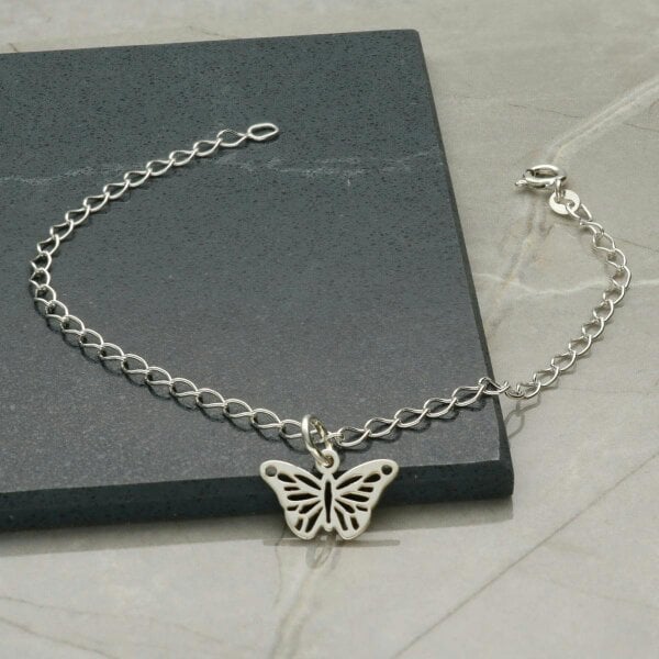 Christopher James of London Sterling Silver Curb Anklet&nbsp;With Butterfly Charm&nbsp;