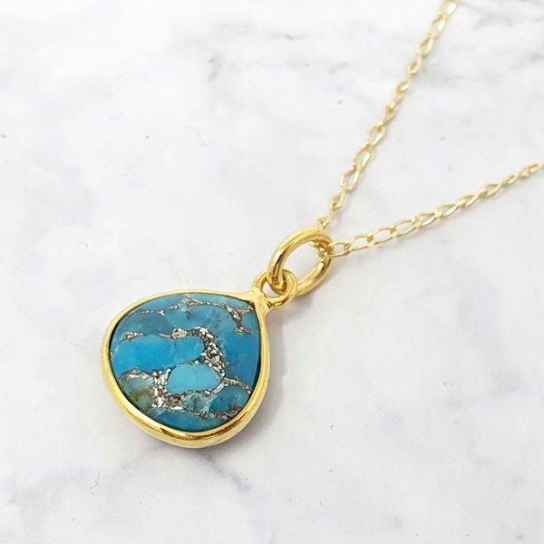 Blue Turquoise December Birthstone Gold Plated Necklace