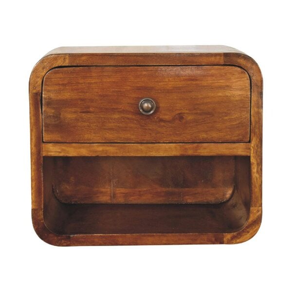 Wyld Haus Desenzano Mini Curve Mango Wood Floating Bedside Table with Drawer and Shelf