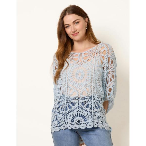 Blue Vanilla Crochet Detailed Kimono Top