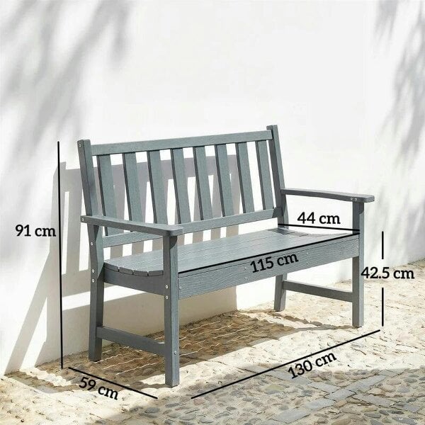 2 Seater Plastic Garden Bench, Outdoor Patio Bench with Armrest and Backrest, Weatherproof Outdoor Furniture for Balcony