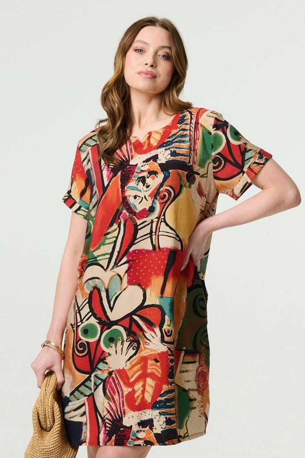 Orange | Abstract Print Relaxed Short Shift Dress
