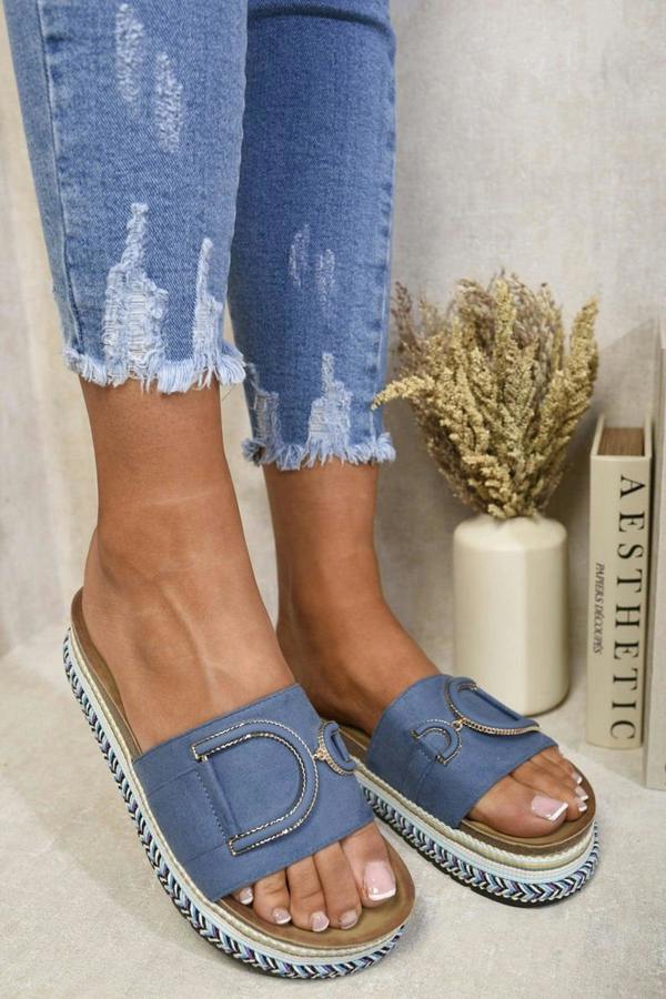 Camille Decorated Platform Sandals - Blue