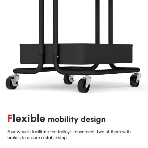 Wyld Haus Nirelu Metal Black 3 Tier Home Trolley With Handle And Wheels
