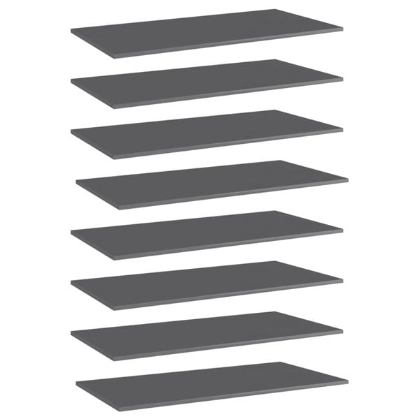 Berkfield Bookshelf Boards 8 pcs High Gloss Grey 80x20x1.5 cm Engineered Wood