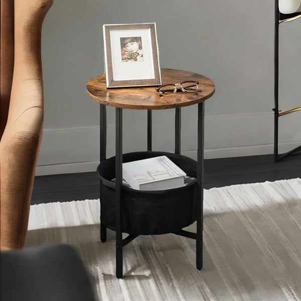 Rafaelo Mobilia Bedside Lamp Table with Removable and Washable Storage Basket