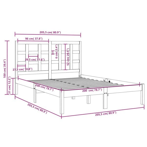 Berkfield Bed Frame White Solid Wood 200x200 cm
