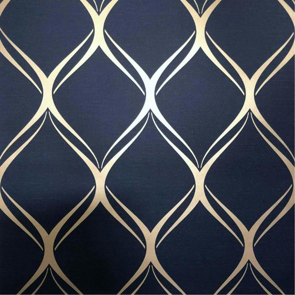 World Of Wallpaper Clifton Wave Geometric Wallpaper - Navy/Gold - 
