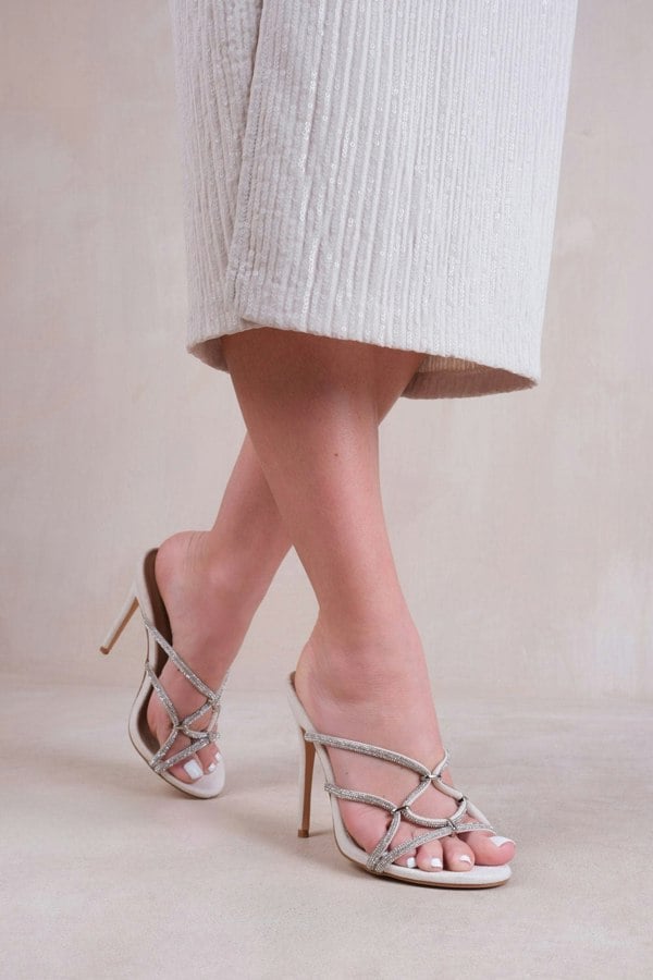 Where's That From Mercury High Heels With Crystal Embellished in Cream Suede