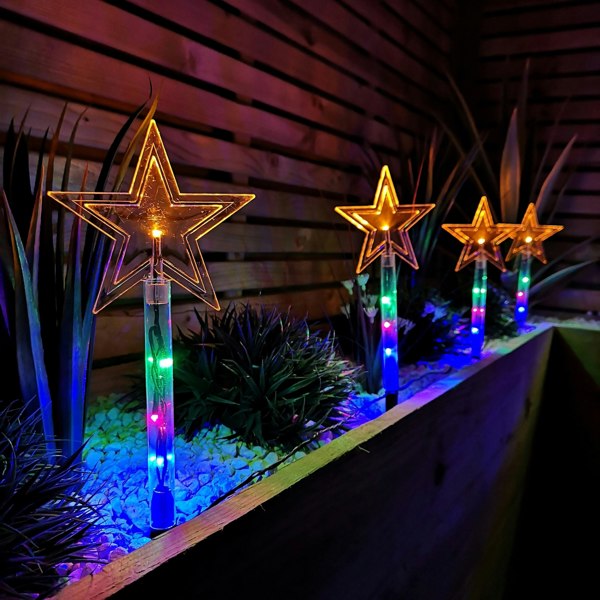 Samuel Alexander Set of 8 Battery Operated LED Multi Coloured Star Path Lights Christmas Decoration with Timer