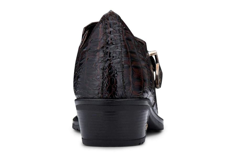 Infinity Leather Men's Brown Croc Leather Cuban Heel Winklepicker Boots Tc