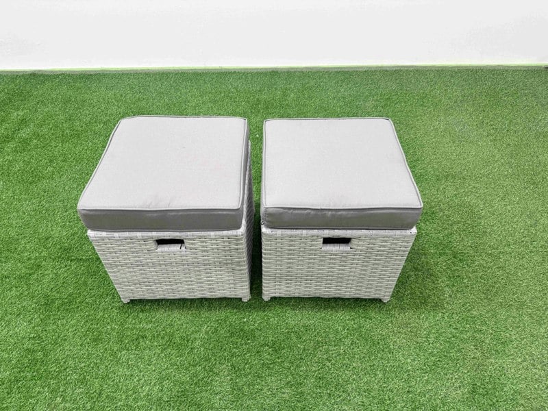 Fimous PE Rattan Lounge Sofa Set Outdoor Garden Furniture Set with Fire Pit Dining Table 3 Seater Sofa 3 Stools Light Grey