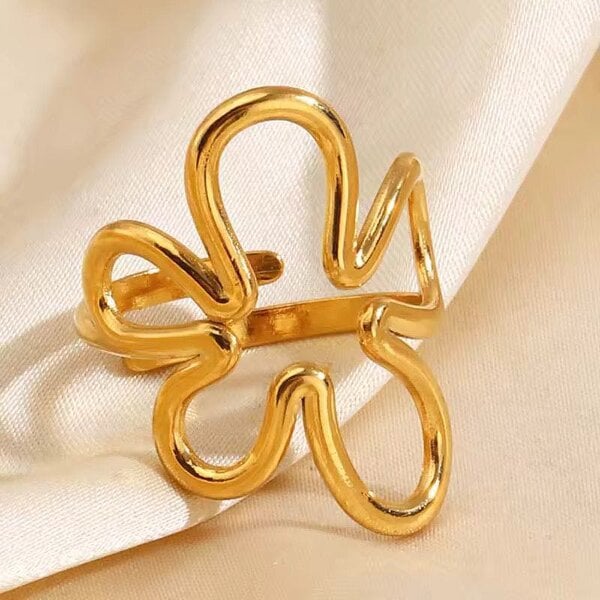 The Colourful Aura Abstract Blossom Adjustable Statement Ring - Gold