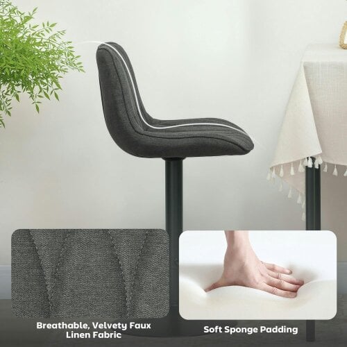 Wyld Haus Likaha Fabric Charcoal Grey Linen Look Bar Stools Set Of 2