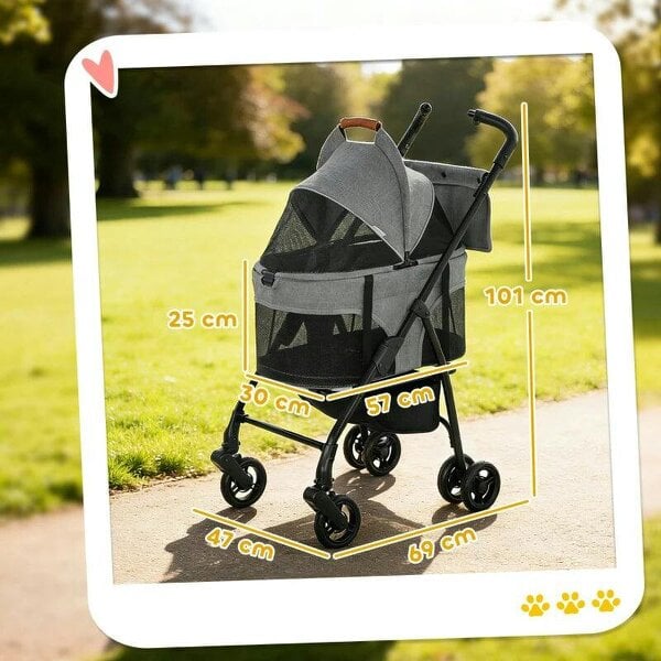 Pet Stroller, Foldable Dog Cat Stroller with Detachable Carrier, Wheels, Storage Basket, Secure Leash