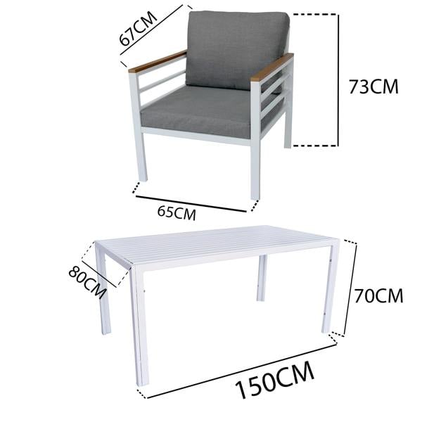 Shatchi 5-Piece Aluminium Outdoor Sofa Set with Bench, Table & Cushions