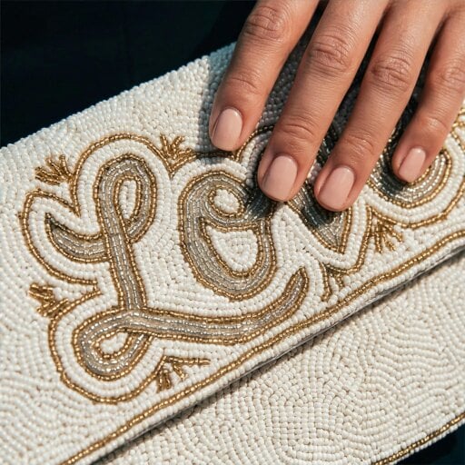 Gold Trip Love Beaded Clutch Bag