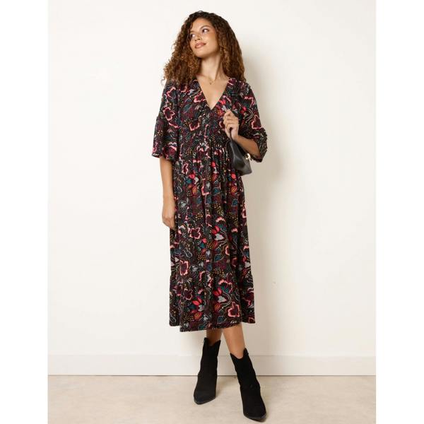 Blue Vanilla V Neck Elasticated Midi Dress
