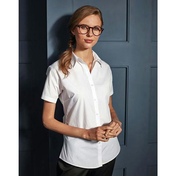 Premier Womens/Ladies Supreme Heavy Poplin Short Sleeve Work Shirt - White
