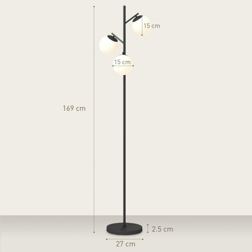 Wyld Haus Dorizi Metal Black 3 Light Tree Floor Lamp With Globe Shades And Steel Base