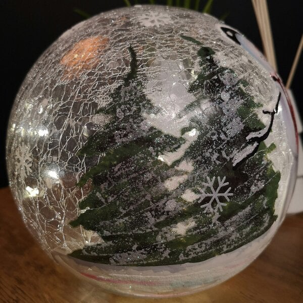 Samuel Alexander 20cm Battery Operated Warm White LED Crackle Effect Ball Christmas Decoration with Snowman