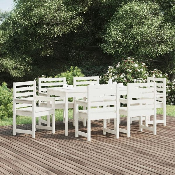 Berkfield 7 Piece Garden Dining Set White Solid Wood Pine