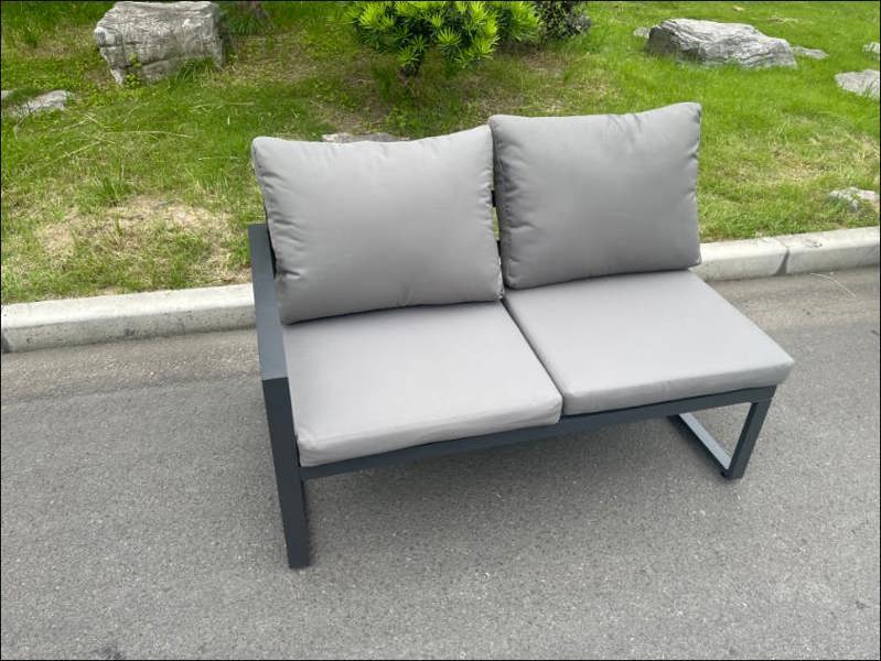 Fimous Aluminium Lounge Corner Sofa Outdoor Garden Furniture Sets Gas Fire Pit Dining Table Set with 3 Footstool Dark Grey