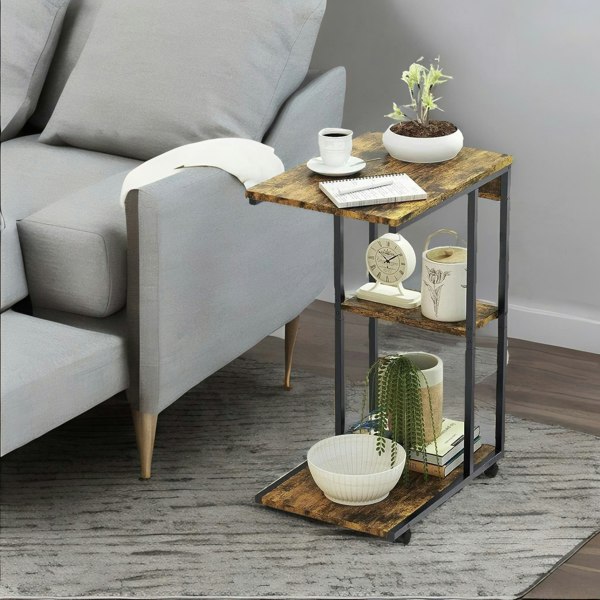 Rafaelo Mobilia C Shaped Side Table With 3 Shelves & Wheels