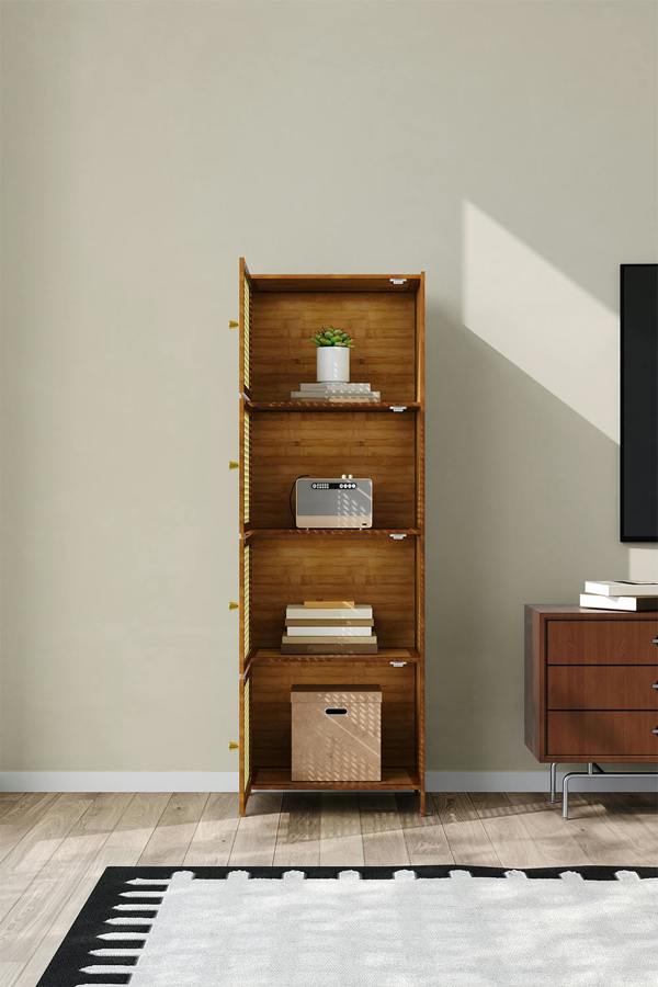 Living and Home 4-Tier Narrow Bookcase Storage Cabinet with Doors