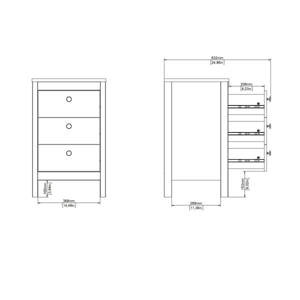 Furniture To Go Barcelona Bedside Table 3 Drawers in Matt Black