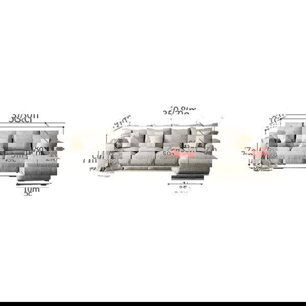 Frances Three Seater Corner, Four Seater Corner Sofa, Cotton Linen-Weilai Concept-Grey-Four Seater Corner 350cm-Right Hand Facing-Weilai Concept