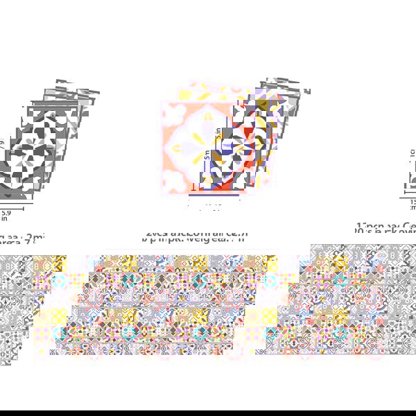 WT1529 - Colourful Moroccan Tiles Wall Stickers - 15 cm x 15 cm - 24 pcs.