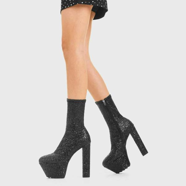 Lamoda Bling BlackGlitter Platform Ankle Boots Chic Bold Sparkle Footwear