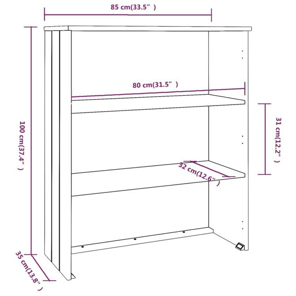 Berkfield Top for Highboard HAMAR Light Grey 85x35x100cm Solid Wood Pine