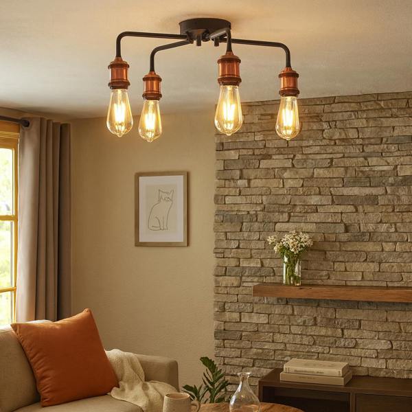 Pagazzi Lighting Clark Matt Black and Copper 5 Light Semi Flush Ceiling Light