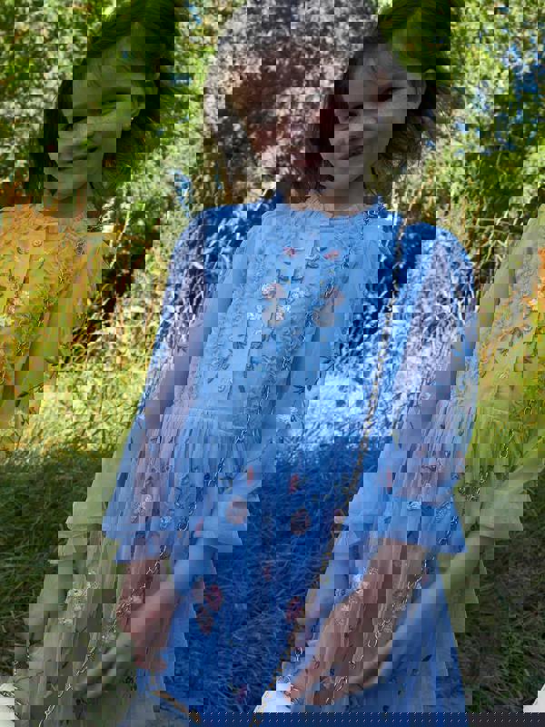 GWD Cardi Ice Blue Embroidered Mesh Dress