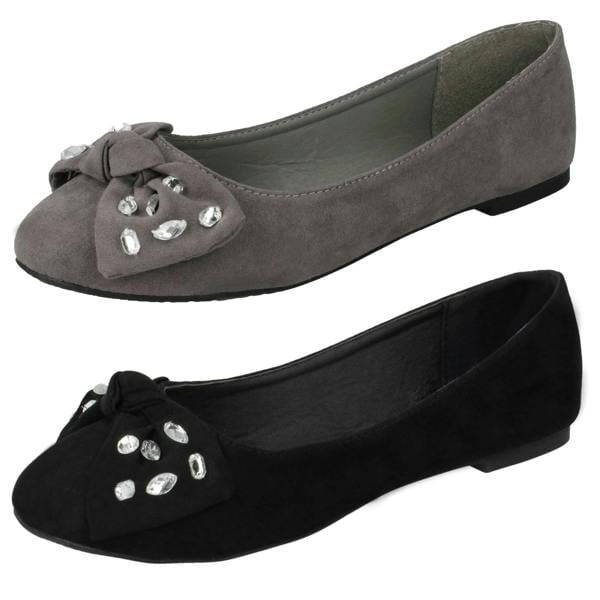 Spot On Ladies Spot On Jewel Bow Ballerina Shoes